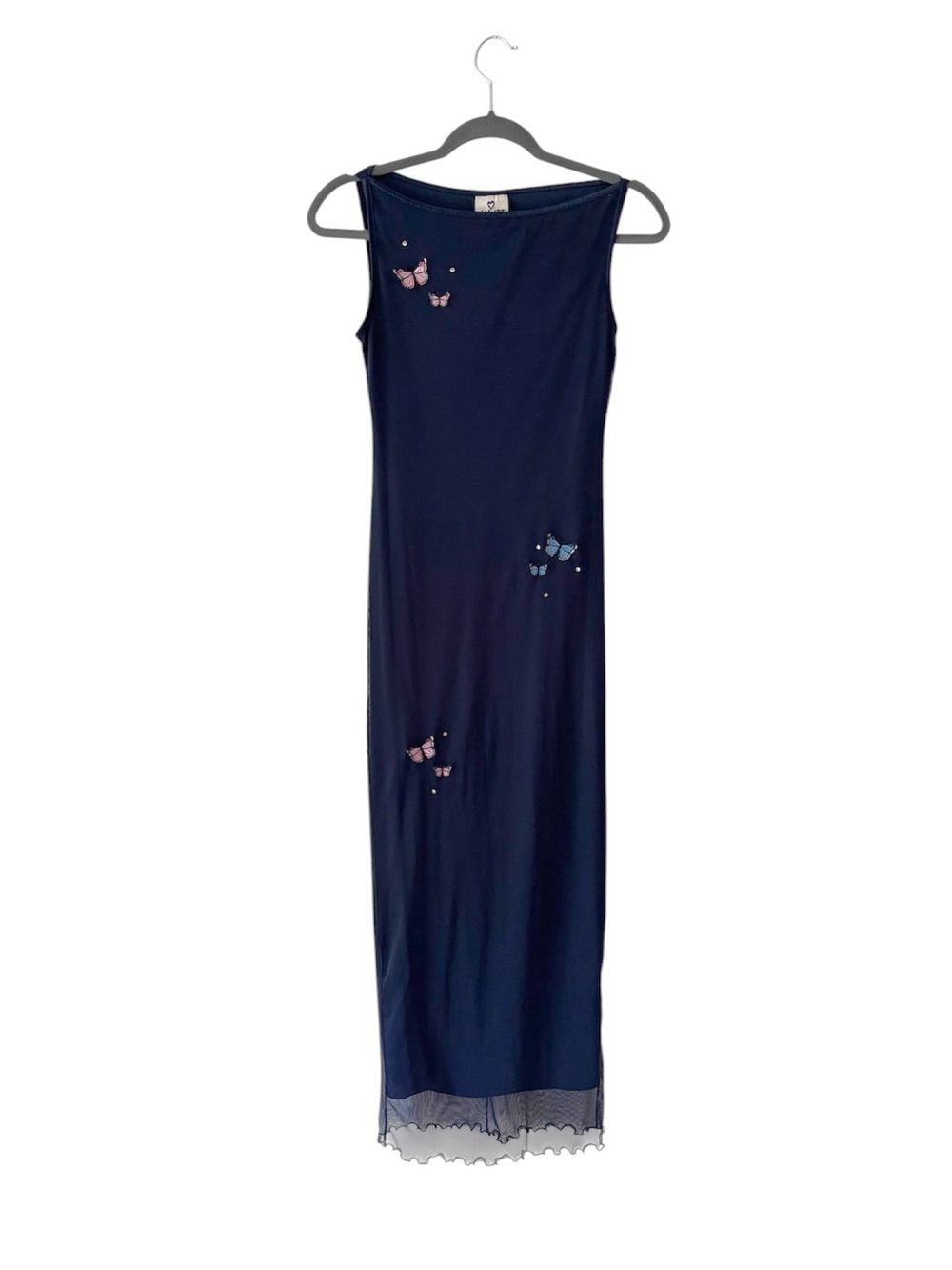 Vintage Y2K Butterfly Embroidered Maxi Dress Whimsygoth Fairy XS